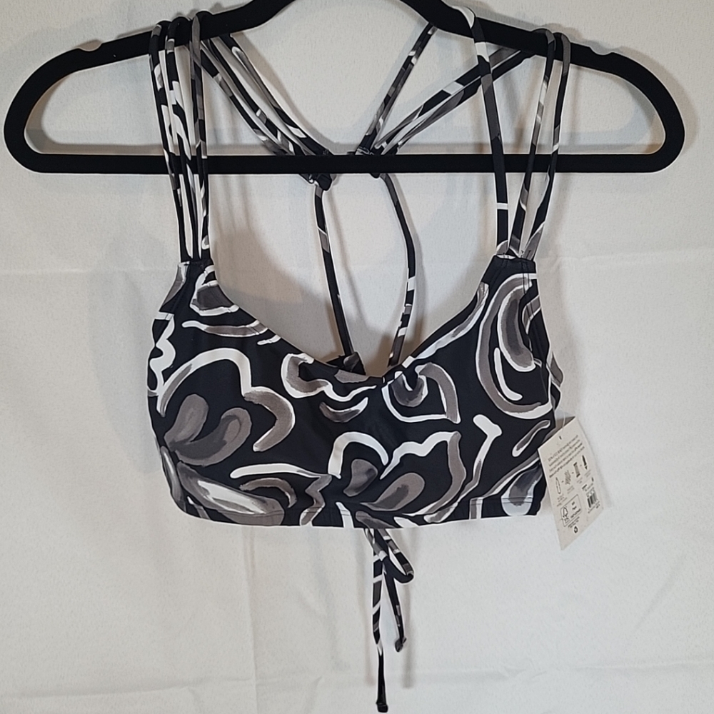 ECO BEACH Women M Strappy MOD  Scoopneck Sport Tie Back Bikini Top Floral Daisy